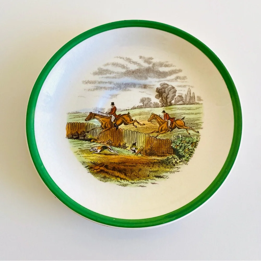 Vintage Copeland Spode Porcelain Hunting Equestrian Themed Saucer Plates Three